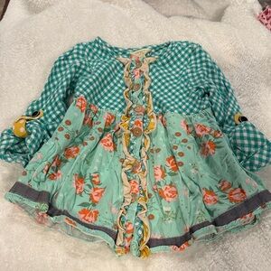 Matilda Jane Teal and Coral Floral Button Down Shirt